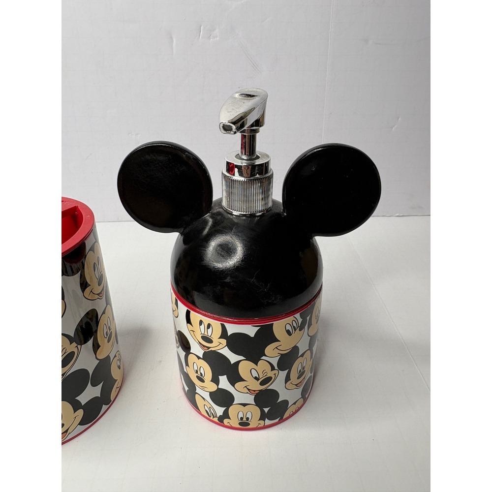 Disney Mickey Mouse Bathroom Set Soap Dispenser and Toothbrush Holder Red Black - Picture 3 of 6